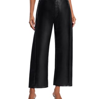 Mother The Halfpipe Flood High Rise Leather Jeans in Black Black