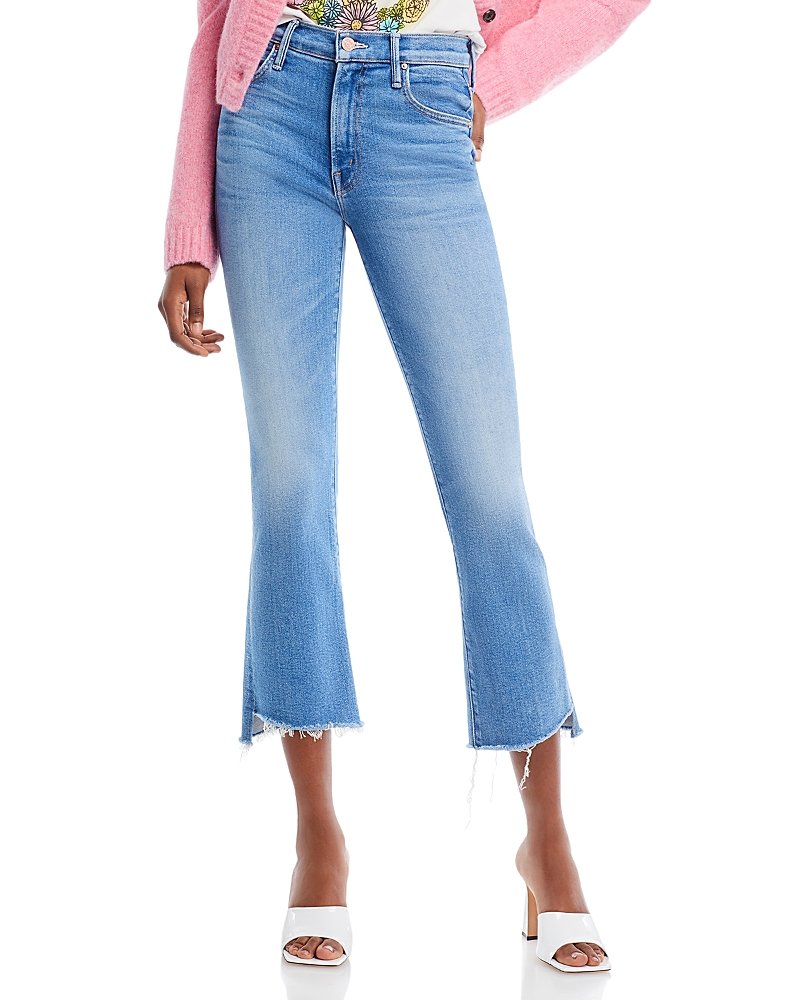 Mother The Insider High Rise Crop Step Fray Bootcut Jeans in Out Of The Blue