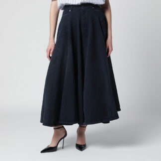 Navy blue maxi godet denim skirt