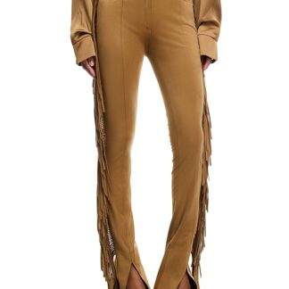 Norma Kamali Fringe Spat High Rise Slim Jeans in Camel