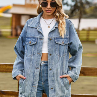 Oversized Denim Jacket For Women - Long Boyfriend Fit Distressed Jean Trucker Coat - Spring Chic Streetwear 2026