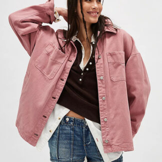 Oversized Denim Jacket For Women - Medium Wash Boyfriend Fit Side Slit Trucker Coat - Spring Daily Streetwear 2026