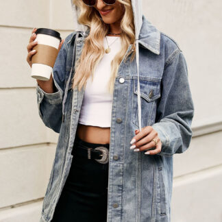 Oversized Hooded Denim Jacket For Women - Long Boyfriend Fit Distressed Jean Trucker Coat - Spring Chic Streetwear 2026