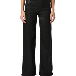 Paige Anessa High Rise Coated Wide Leg Jeans in Black Fog