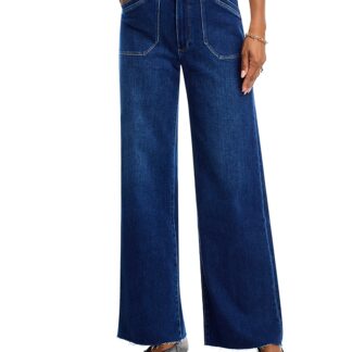 Paige Anessa High Rise Raw Hem Wide Leg Jeans in Live Forever