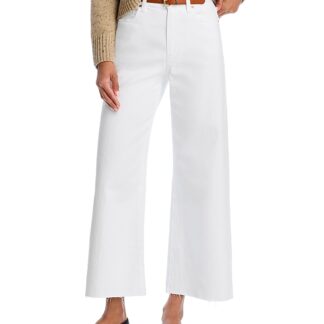 Paige Anessa Raw Hem High Rise Cropped Wide Leg Jeans in Crisp White