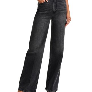 Paige Sasha High Rise Wide Leg Jeans in Viper Black Distressed