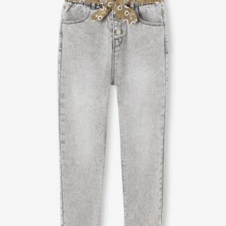 Paperbag Jeans + Floral Belt, for Girls denim grey