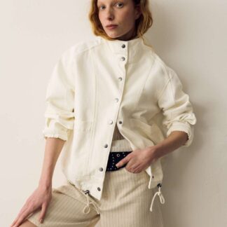 Per Una Denim Cross Stitch Casual Utility Jacket Ecru