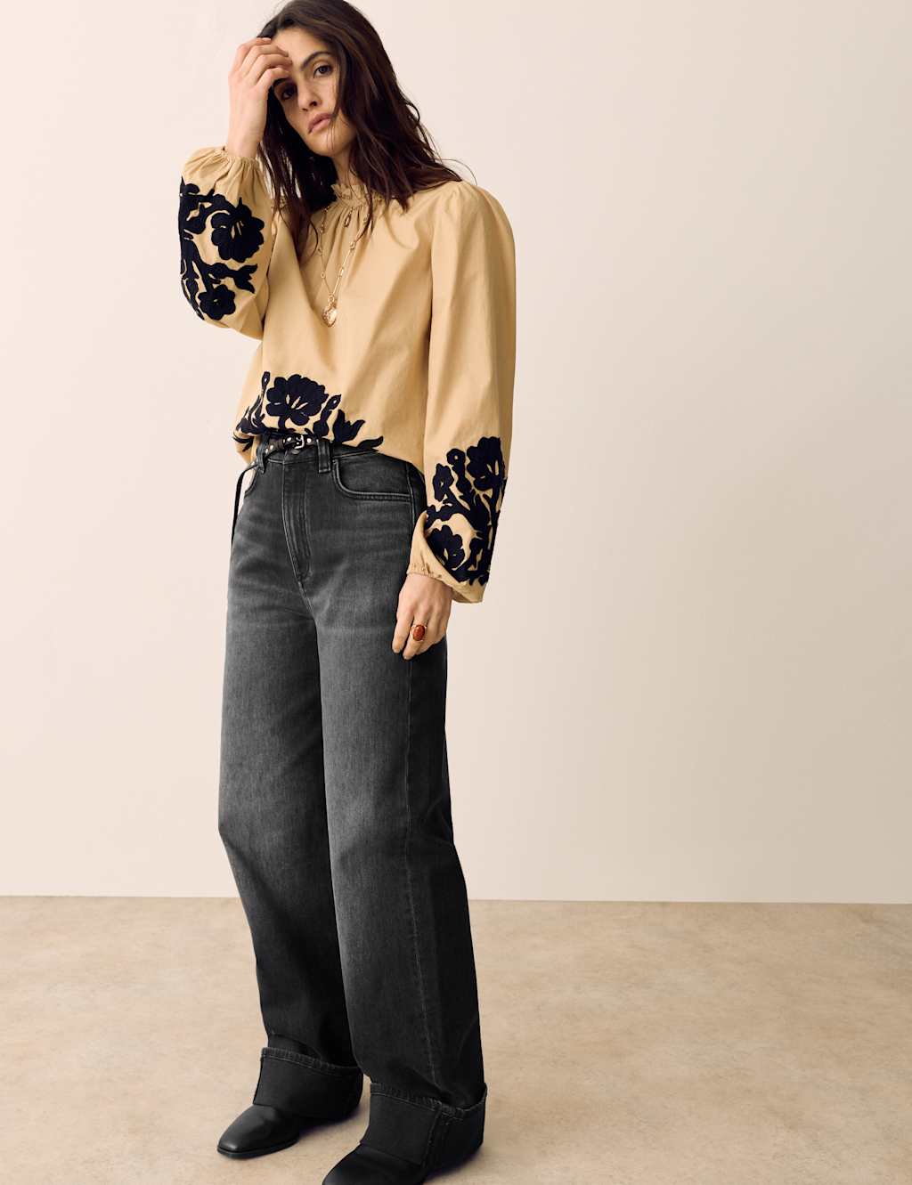 Per Una High Waisted Straight Leg Turn Up Jeans Black