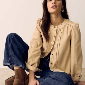 Per Una Pure Cotton Denim Collarless Shirt Neutral