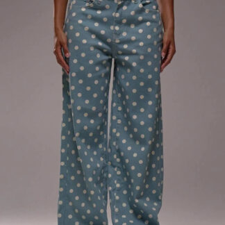 Polka Dot Wide Leg Jeans For Women - Retro Inelastic Straight Trousers - Spring Chic Streetwear 2026