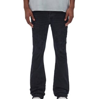 Purple Brand Flared Leg Beaded Monogram Jeans in Black