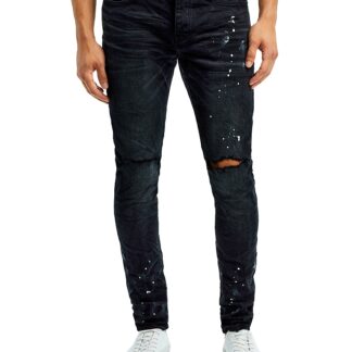 Purple Brand Paint Splatter Ripped Knee Black Skinny Jeans