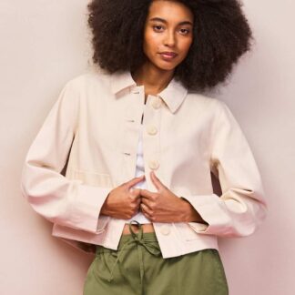 RO&ZO Denim Patch Pocket Lightweight Cropped Jacket Ecru