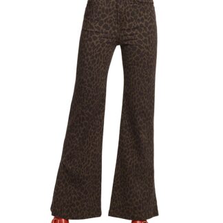 Ramy Brook Tyra High Rise Flared Animal-Print Jeans in Deep Olive