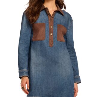Ramy Brook Winnifred Contrast Collar Denim Dress