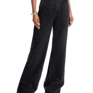 Re/Done High Rise Leather Pocket Wide Leg Jeans in Back to Black