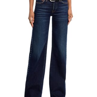 Re/Done Studded Mid Rise Wide Leg Jeans in Barely Worn Stud