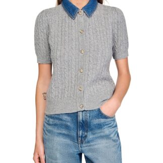 Sandro Cardigan with Denim Collar