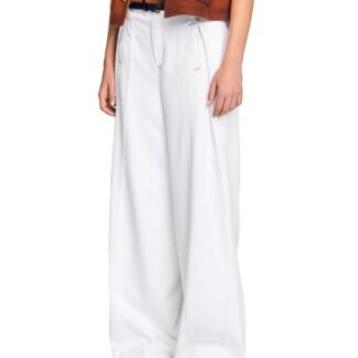 Sandro Everly Pleated Wide Leg Jeans in White