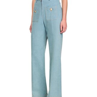 Sandro Faded High Rise Wide Leg Jeans in Blue Jean