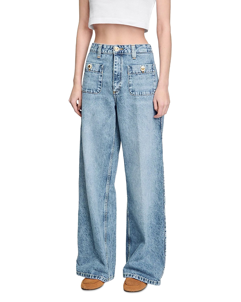 Sandro Faded Straight Jeans in Blue Jean