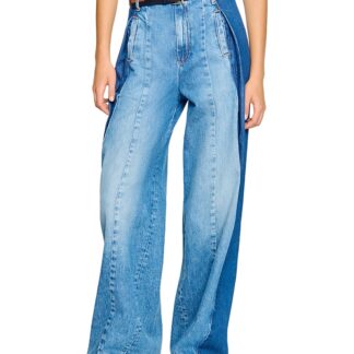Sandro High Rise Contrast Panel Jeans in Blue Jean