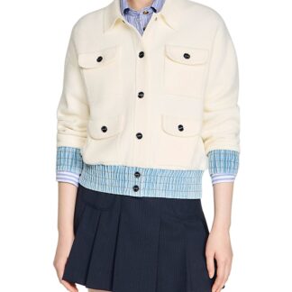 Sandro Madeen Boucle Denim Trim Cardigan