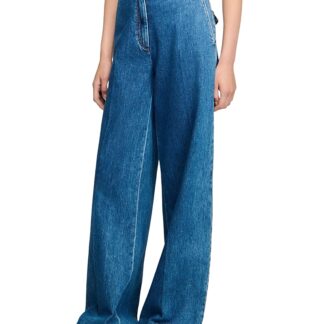 Sandro Mid Rise Wide Leg Jeans in Blue Jean