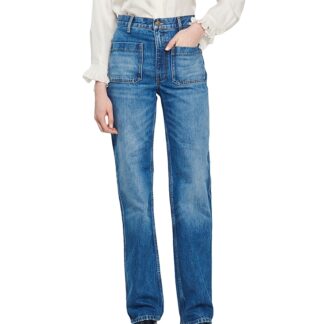 Sandro Moore High Rise Flare Jeans in Blue Jean