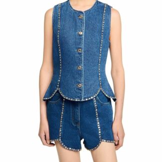 Sandro Rhinestone Denim Top