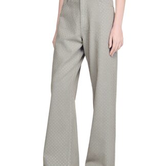 Sandro Rhinestone Embellished Wide Leg Jeans in Sand