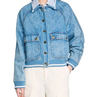 Sandro Rib Trim Denim Jacket