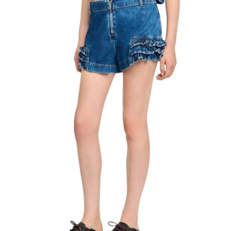 Sandro Ruffled Denim Shorts