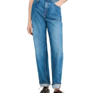 Sandro Wide Leg Striped Jeans in Blue Jean