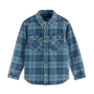 Scotch & Soda Boys' Denim Washed Checked Overshirt - Little Kid, Big Kid