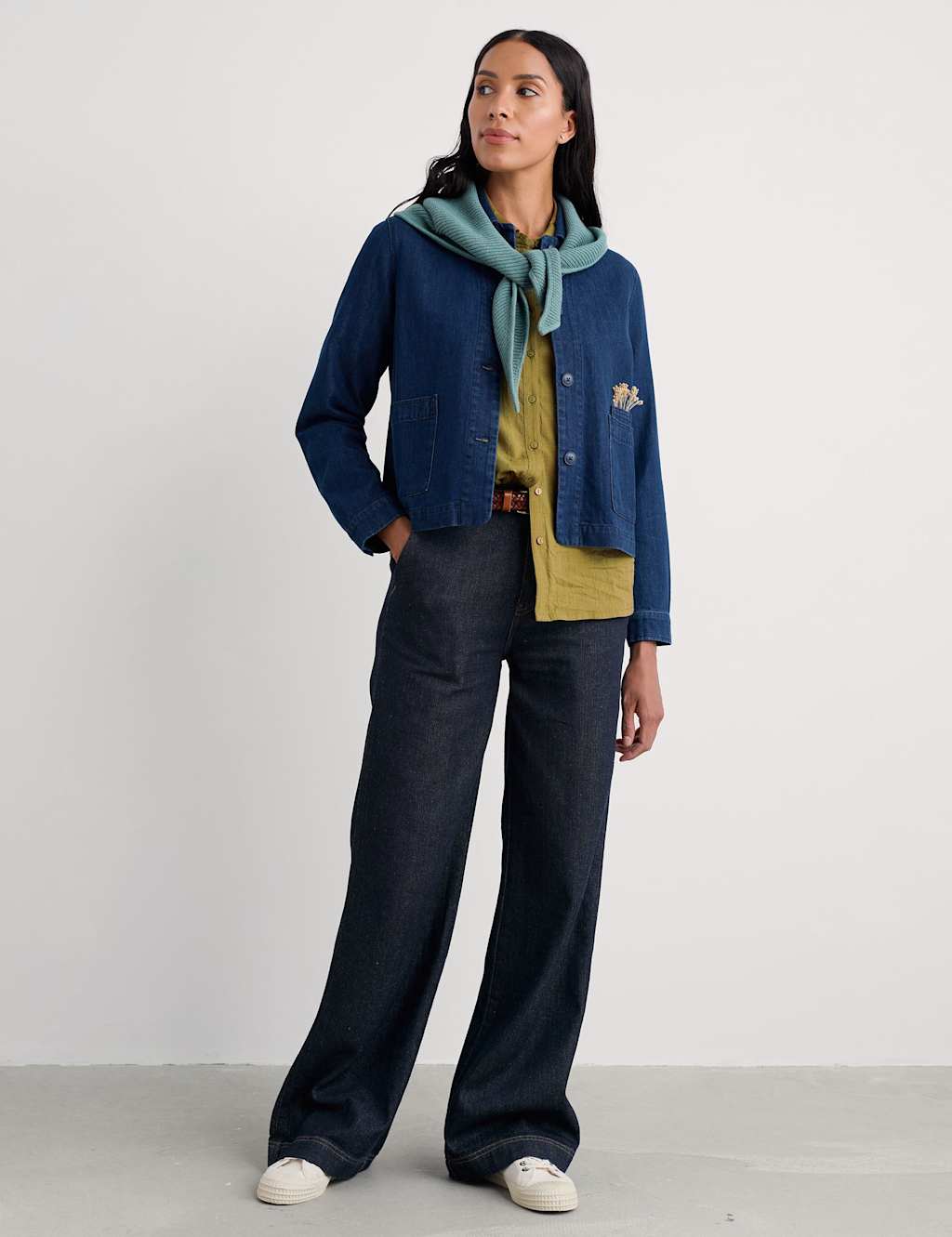 Seasalt Cornwall High Waisted Wide Leg Jeans Navy