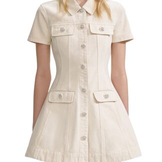 Self-Portrait Cream Collared Denim Mini Dress