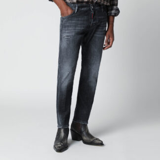 Slim black washed jeans with distressed details
