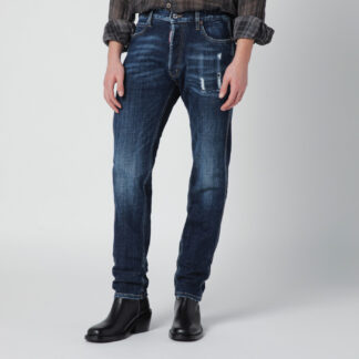 Slim-fit jeans in blue washed denim with distressed details