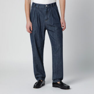 Slim-fit jeans with pleats in blue denim