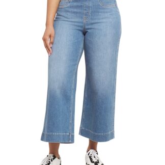 Spanx Cropped Wide Leg Jeans in Stonewashed Blue