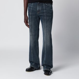 Straight-leg stonewashed cotton denim jeans in blue