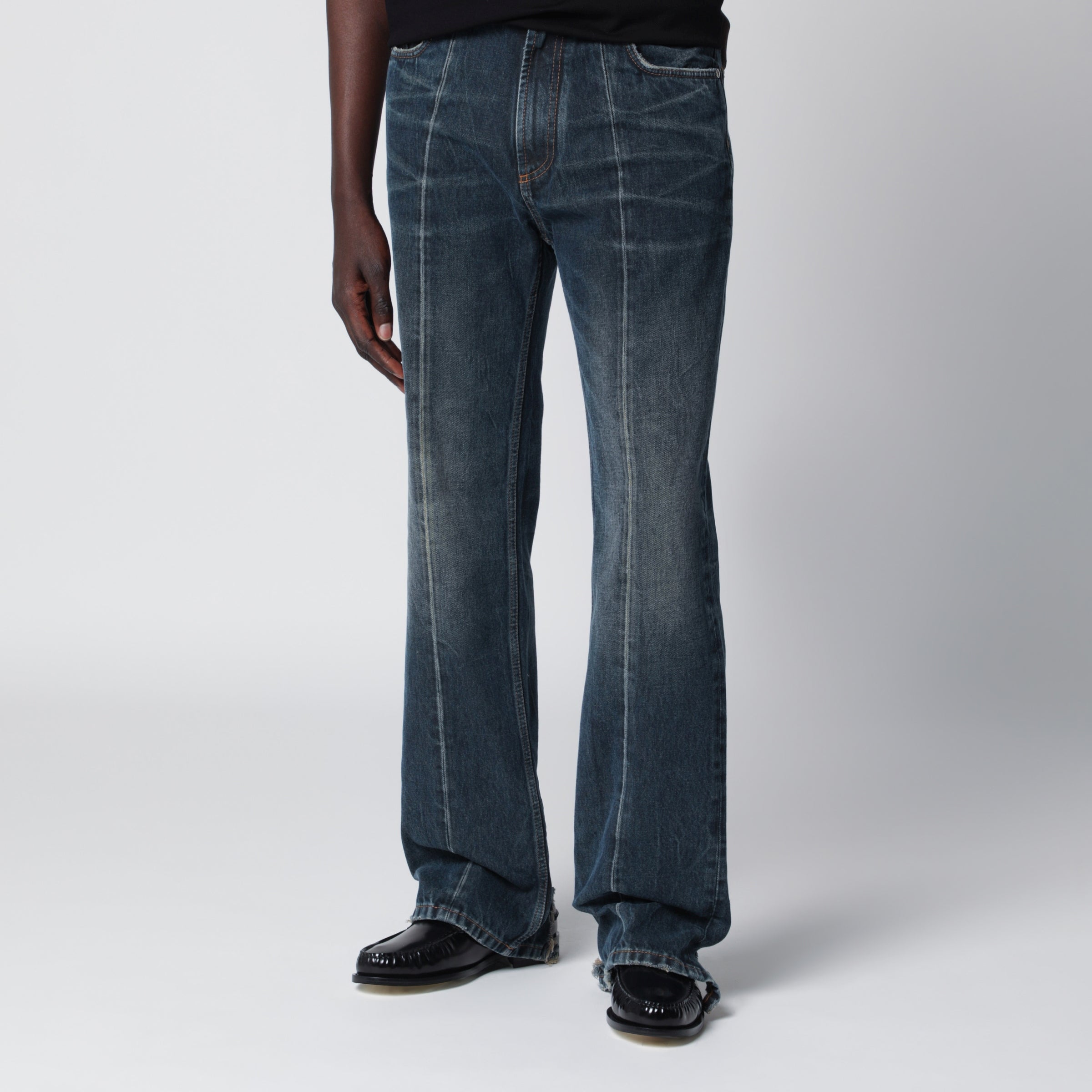 Straight-leg stonewashed cotton denim jeans in blue