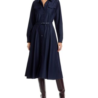 T Tahari Button Down Belted Denim Midi Dress