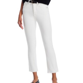 Veronica Beard Carly Raw Hem High Rise Kick Flare Cropped Jeans in White