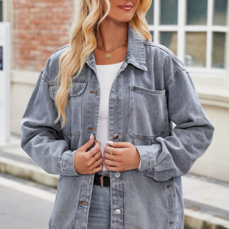 Vintage Oversized Denim Jacket For Women - Loose Fit Lapel Button Down Jean Trucker Coat - Spring Casual Streetwear 2026