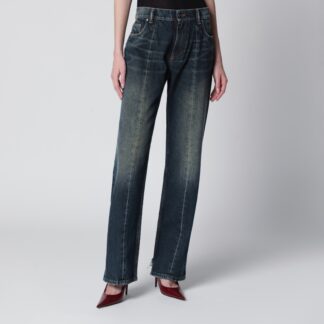 Washed regular-fit cotton jeans in dark blue denim