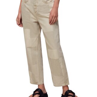 Whistles Cotton Authentic Patchwork High Rise Boyfriend Jeans in Stone